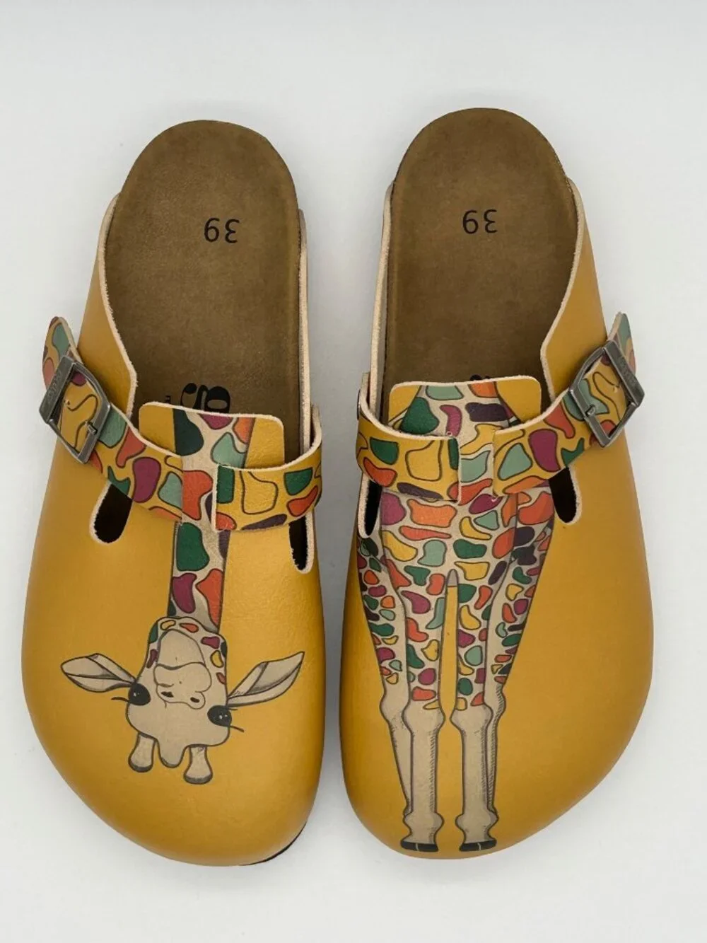 Goby Women's Giraffe Yellow Slip-On Clogs Vegan Faux Leather Whimsical Shoes 39 - Picture 7 of 8